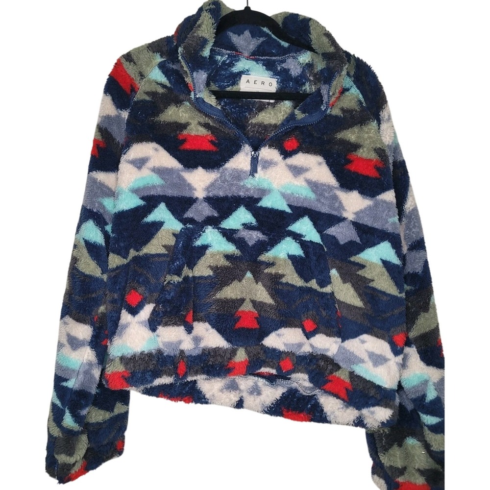 AERO Women's Southwest Fleece 1/4 Zip Hoodie Sweatshirt XL Long Sleeve‎